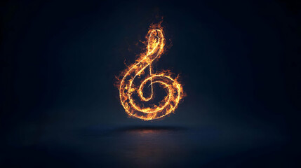 Abstract Treble Clef Symbol In Glowing Orange Fire