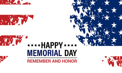 Memorial Day , Remember and Honor Banner Vector illustration. American national holiday. Invitation template design with waving us flag on white background. United State Memorial day design.