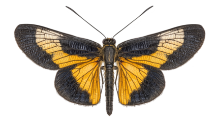 Closeup of a vibrant yellow butterfly with delicate wings perched on flower yellow
