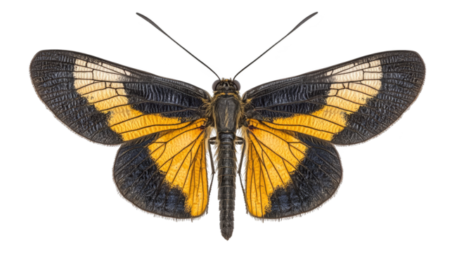Closeup of a vibrant yellow butterfly with delicate wings perched on flower yellow