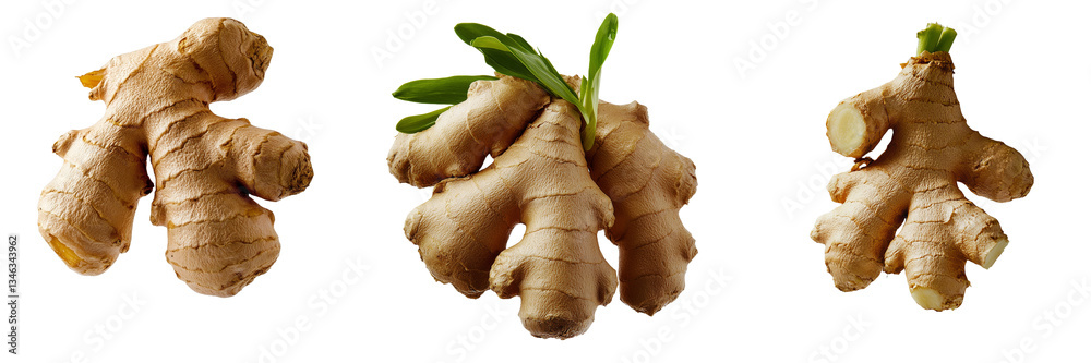 Poster Generative Ai has generated an image of fresh ginger isolated on a transparent background