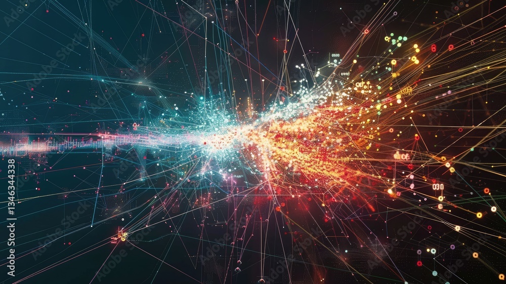 Poster this abstract visualization showcases critical network partitioning with vibrant colors and dynamic 
