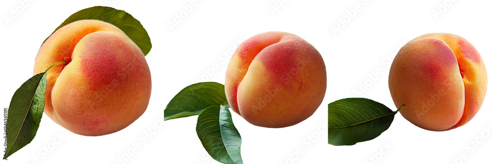 Poster Isolated on a transparent background is a peach fruit and leaf created with Generative Ai