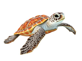 Obraz premium Background separated transparent background. Orange And Brown Sea Turtle Swimming Against Black Background