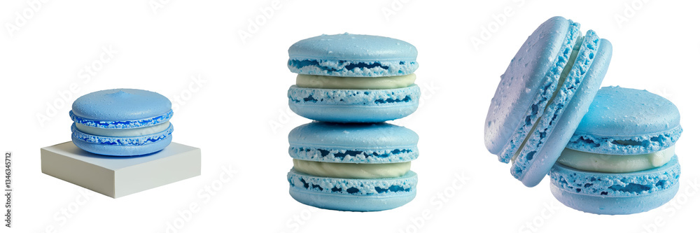 Poster Generative Ai was used to create an image of a blue macaroon isolated on a transparent background