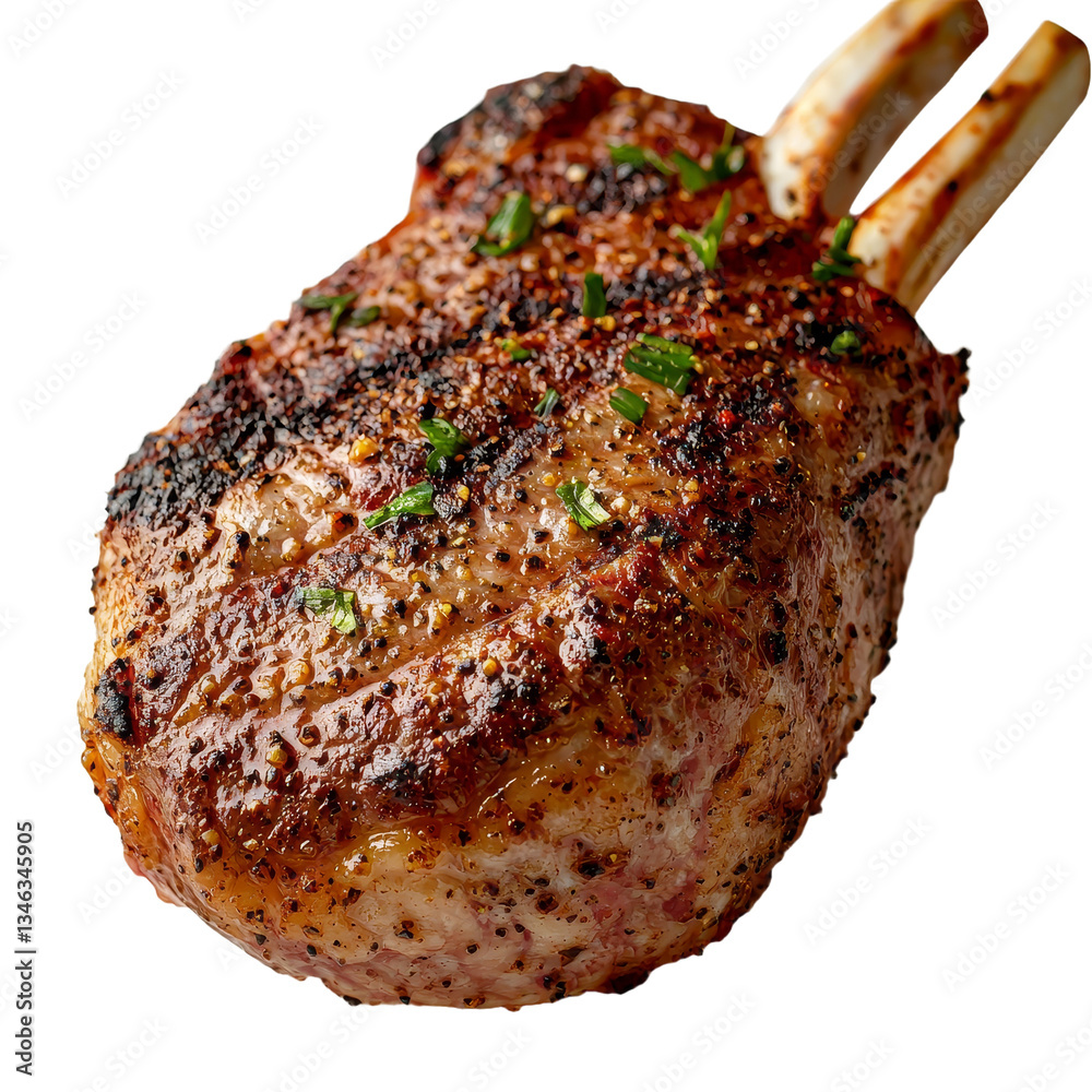 Poster Generative Ai has produced an image of a solitary grilled lamb chop on a transparent background