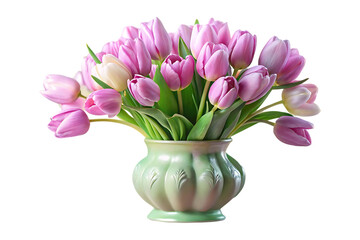 Fototapeta premium purple Tulips Blooming A Vibrant Spring Bouquet in a ornate vase isolated on transparent background 