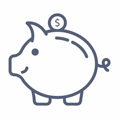 Piggy Bank Icon - Minimal Line Art Vector on White Background