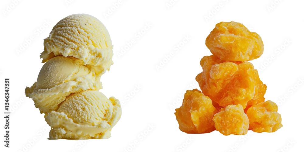 Poster the image features a solitary yellow ice cream scoop set against a transparent backdrop, made with g