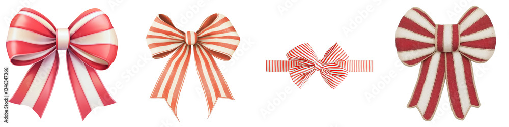 Poster on a transparent background, a lone red and white striped bow is shown, having been created with the