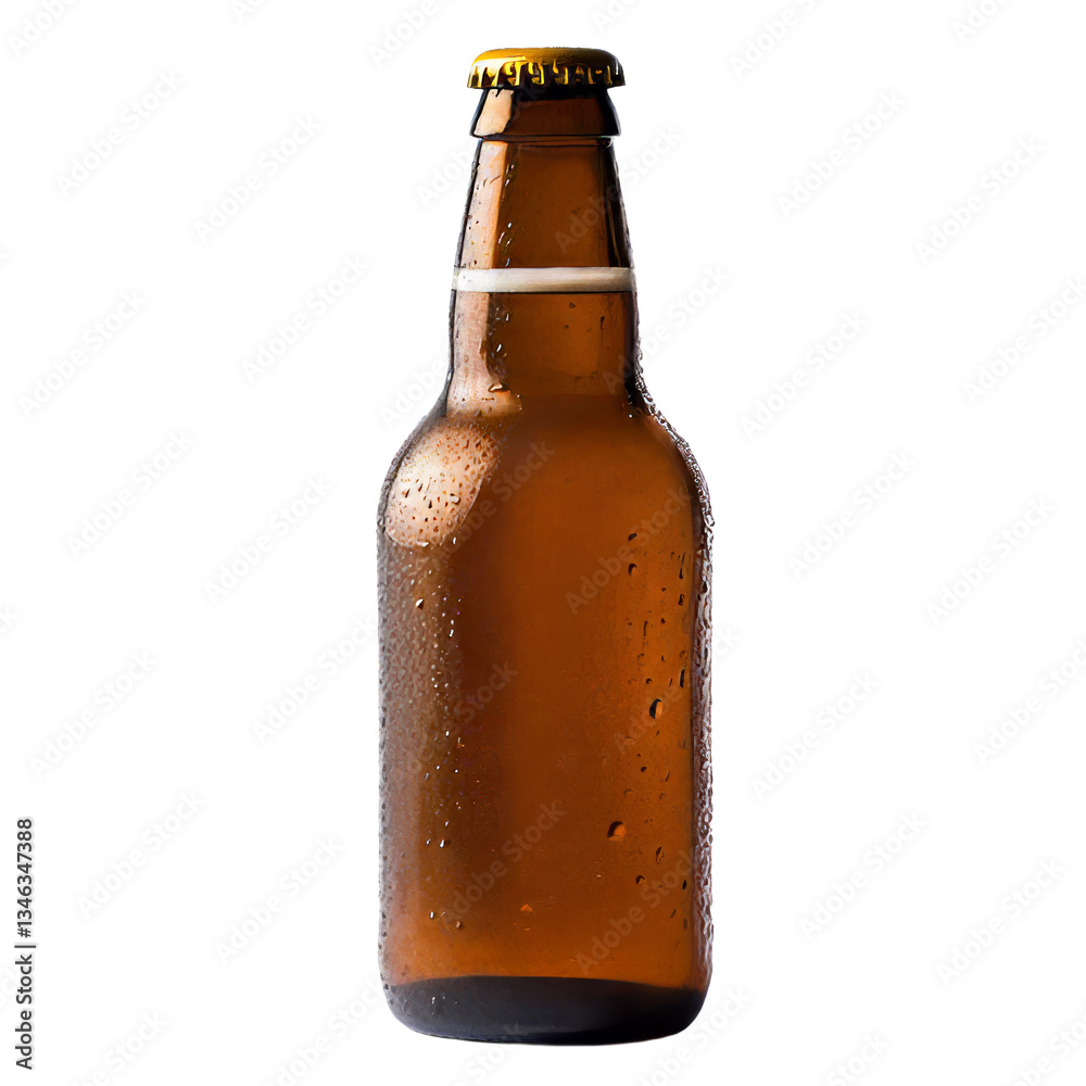 Poster generative ai has produced an image of a solitary beer bottle on a clear background