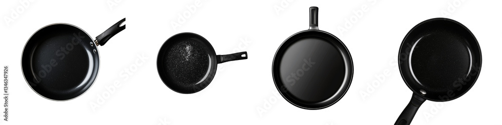 Aufkleber on a transparent background, a black frying pan is depicted in isolation, a product of generative ai