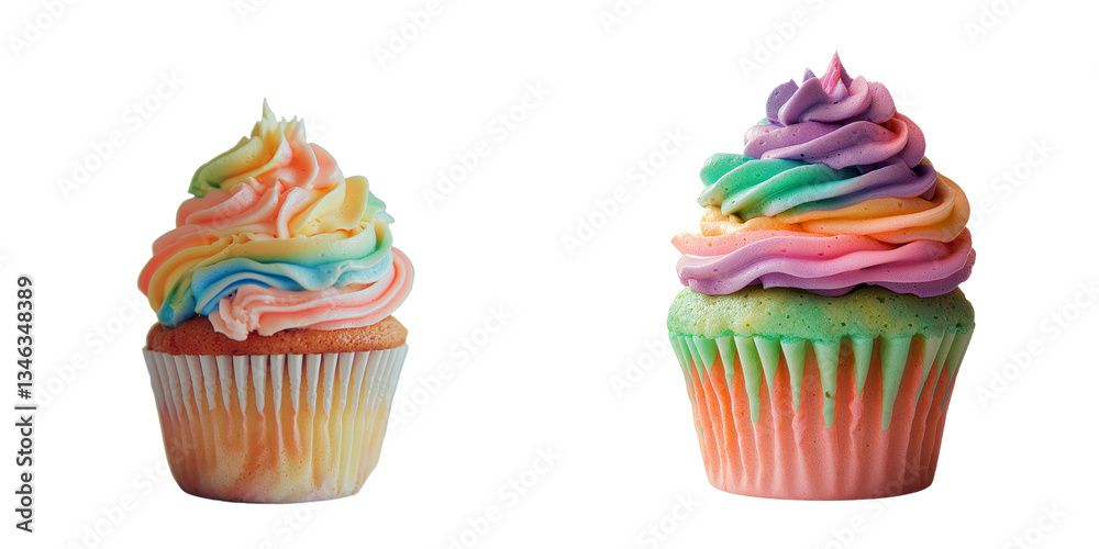 Poster a colorful cupcake, isolated on a transparent background, is a creation of generative ai