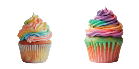 A colorful cupcake, isolated on a transparent background, is a creation of Generative Ai