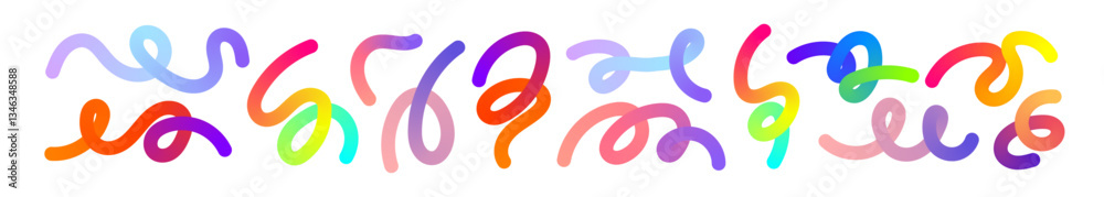 Wall mural abstract gradient wave pattern with wavy 3d shapes and geometric squiggles. modern doodle design wit