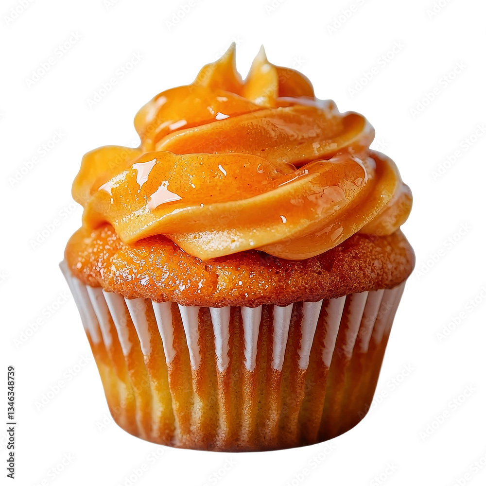 Poster the orange cupcake stands alone on a see-through background, a creation of generative ai
