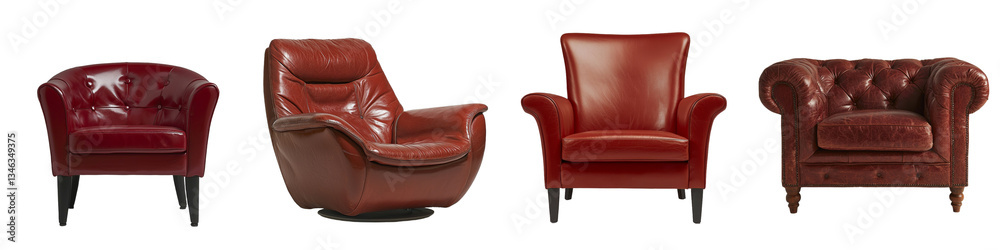 Poster on a transparent background, a modern red chair is depicted in isolation, a creation of generative a