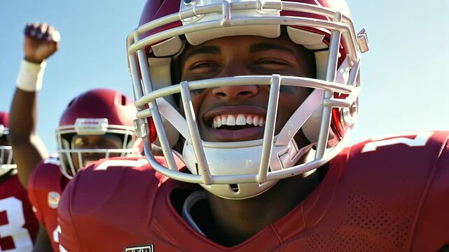 Football team celebrates touchdown in thrilling close-up shot