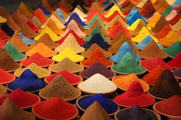 Colorful Mounds of Traditional Pigments in Market