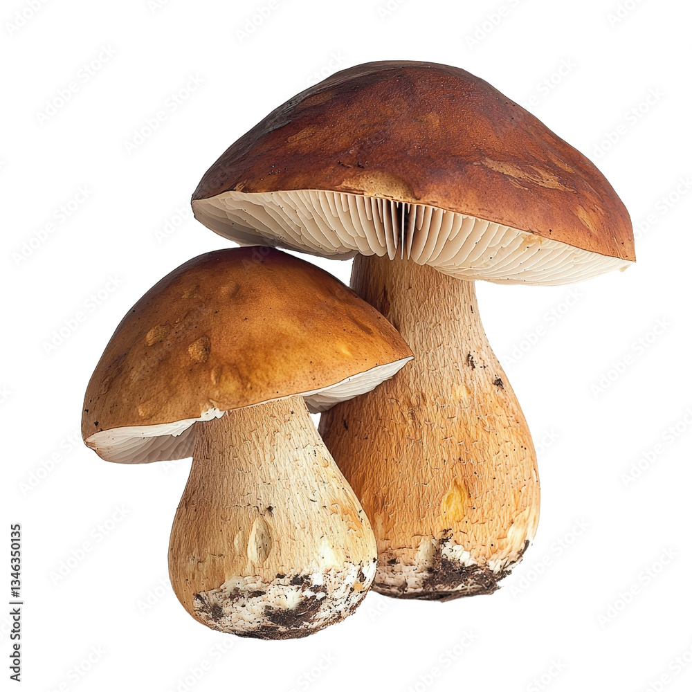 Poster Generative Ai has created an image of fresh mushrooms, known as champignons, isolated on a transparent background