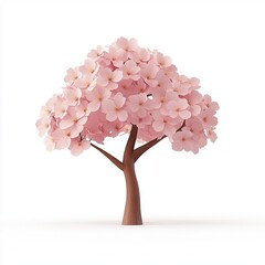 Beautiful blooming pink cherry blossom tree with delicate flowers and a sturdy brown trunk
