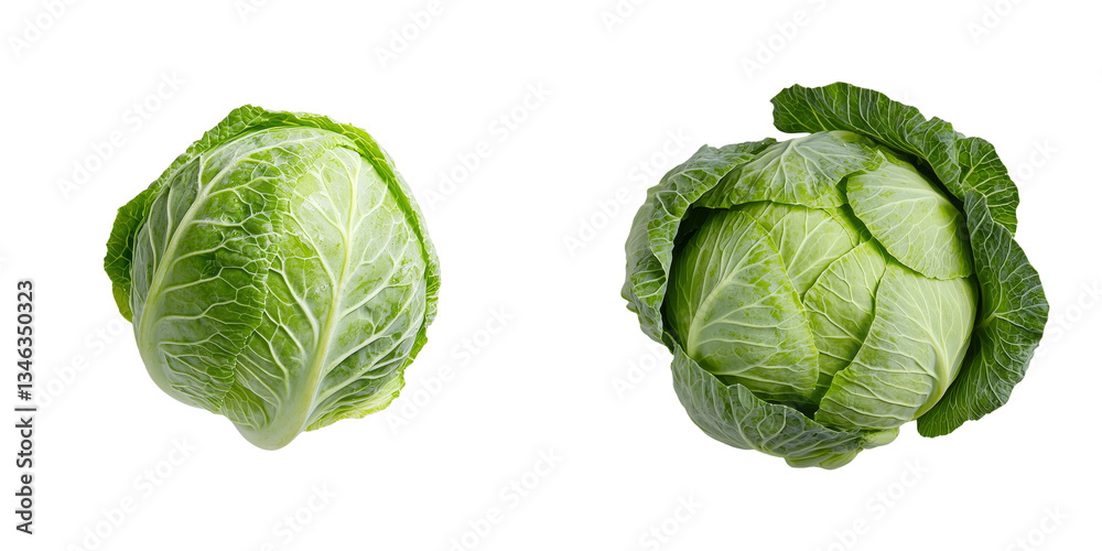 Aufkleber on a transparent background, an isolated green cabbage is displayed, a creation of generative ai