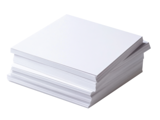 Stack of blank white paper on a clean surface in a bright workspace on a transparent background, cut out