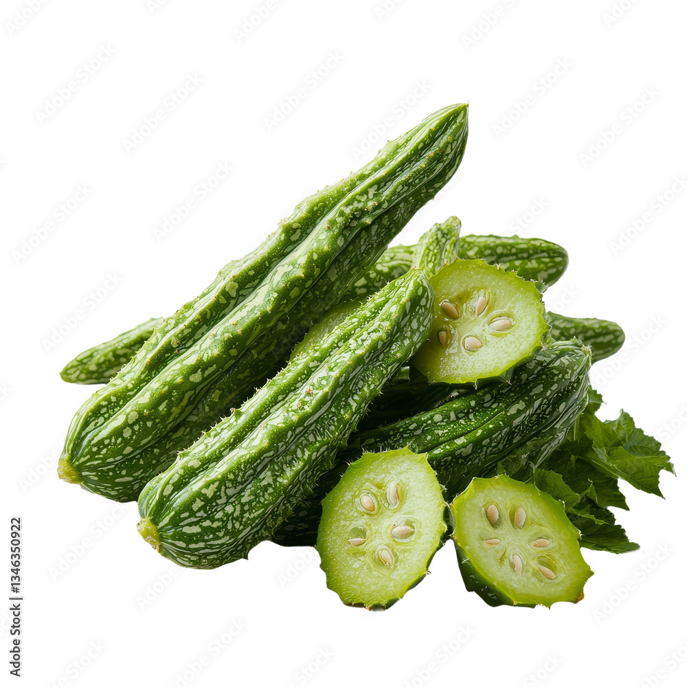 Poster Bitter gourd is shown in isolation on a transparent background and was created using Generative Ai