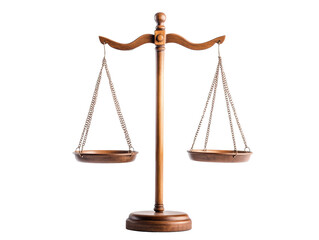 Balancing scales symbolizing justice in a legal setting on a transparent background, cut out