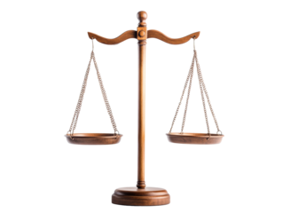 Balancing scales symbolizing justice in a legal setting on a transparent background, cut out