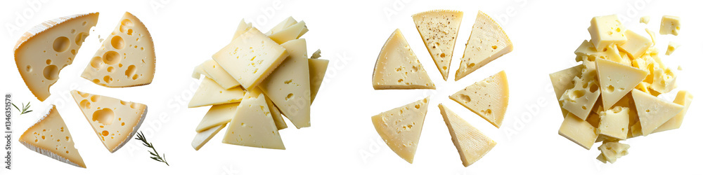 Poster Cheese slices on transparent background produced using Generative Ai technology