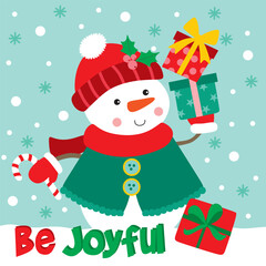 Cute Snowman For Christmas Card or Bag design
