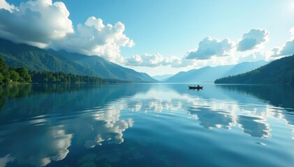 Obraz premium Water ripples and reflections on a serene lake, nature, serene, clouds