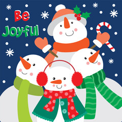 Cute Snowman For Christmas Card or Bag design
