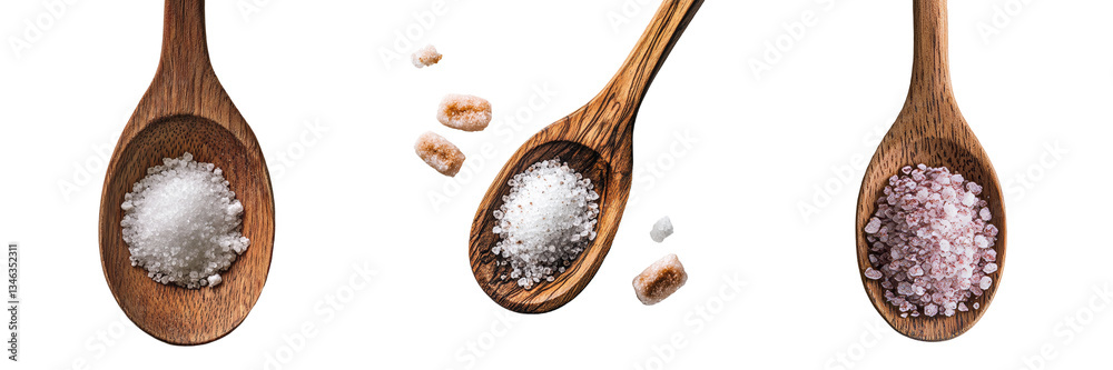 Poster sugar positioned in a wooden spoon, isolated and set against a transparent background, was generated