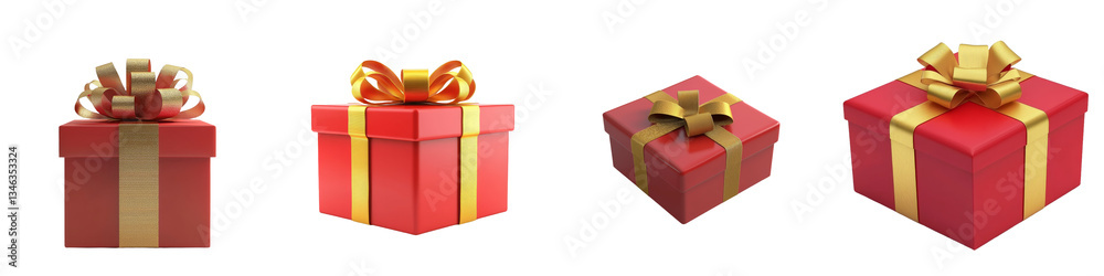Poster generative ai has created an image of a christmas gift box with a gold ribbon bow, set against a tra