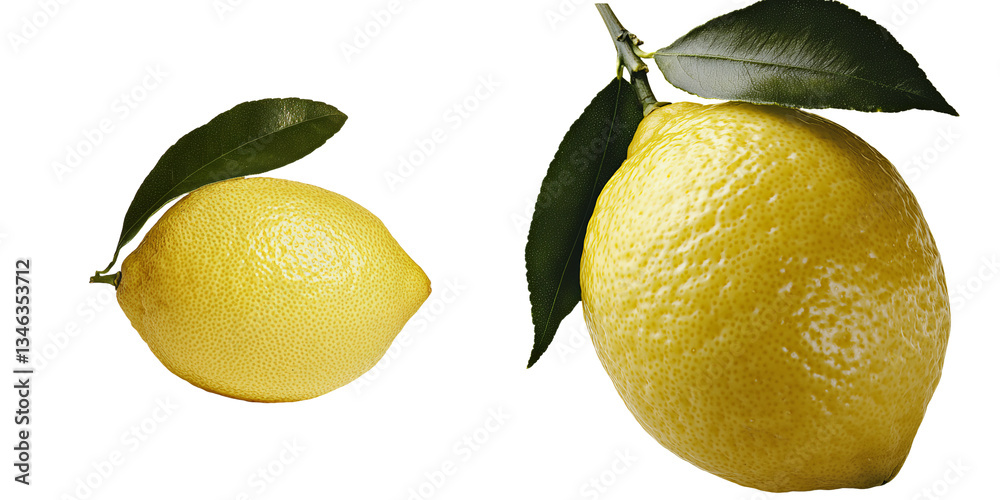 Poster on a transparent background, a solitary lemon with leaves has been generated by generative ai