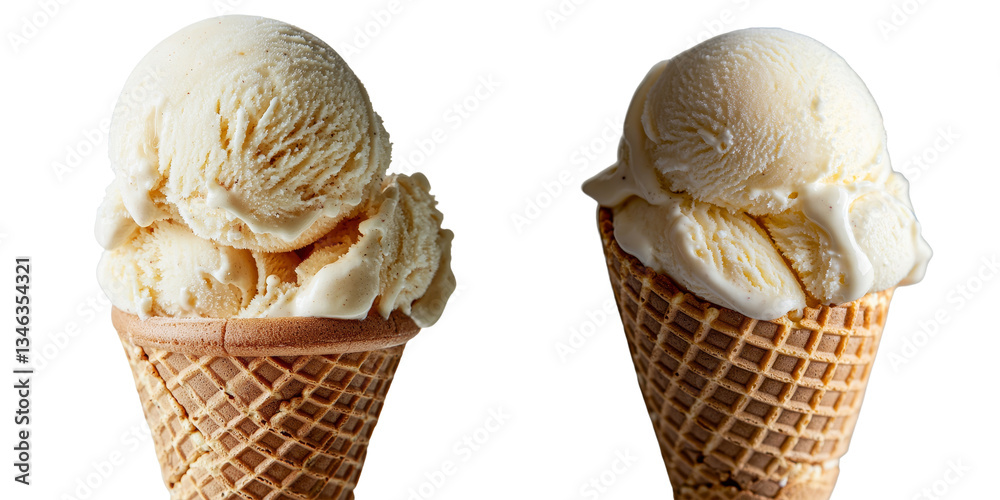 Poster an isolated vanilla ice cream cone on a transparent background was generated using stock