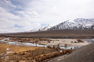 Viewpoint landscape of hight range mountain with Confluence of the Indus and Zanskar Rivers on...