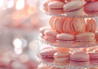 Obraz premium Delicate pastel macarons stacked on elegant display tiers.