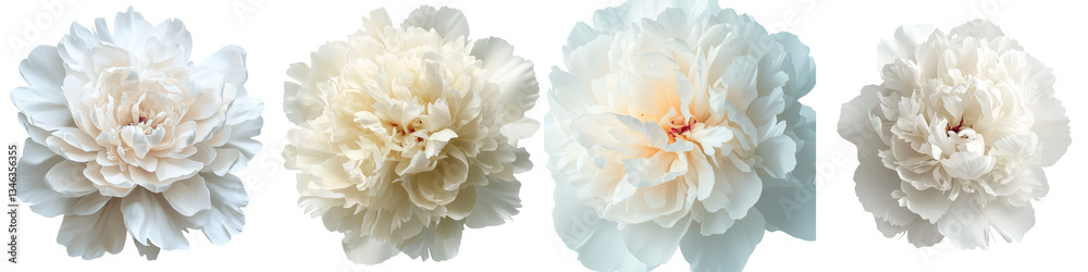 Poster on a transparent background, a white peony flower is shown in isolation, a creation of generative ai