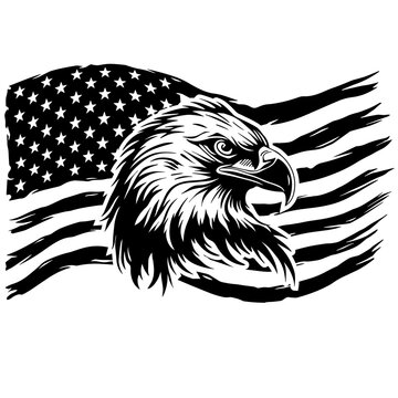 American flag with eagle head silhouette. Bold black and white vector design for t-shirts, vinyl, tattoos, clipart, and digital cut files.