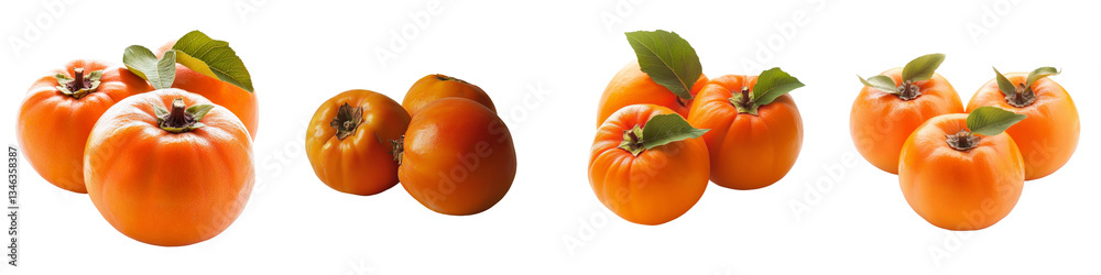 Poster three ripe orange persimmons, isolated on a transparent background, have been created using generati