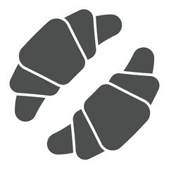 Croissants pair solid icon, wheat production concept. Vector graphics. Baked bun, bakery sign on white background, glyph style icon for mobile or web design.