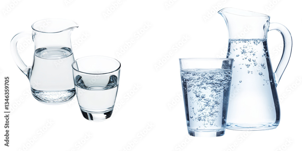 Poster a transparent background isolates a jug and glass filled with water, an image generated using genera