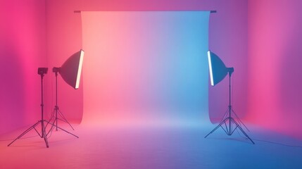 Studio Photography Setup Pink, Blue Backdrop
