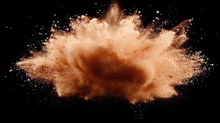Abstract Brown Powder Explosion on Black Background
