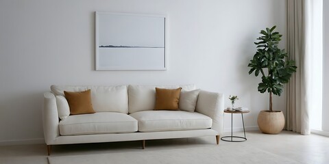 poster mockup in living room,A simple, modern setting with a blank wooden-framed canvas resting on a chevron-patterned,76