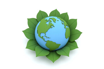 Obraz premium the earth surrounded by green leaves on a white background