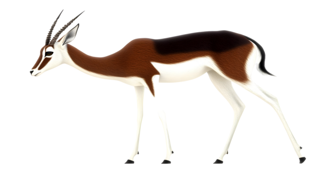 Illustration of a Graceful Gazelle with Brown and White Markings Standing Tall on a Transparent Background in African Wildlife Environment